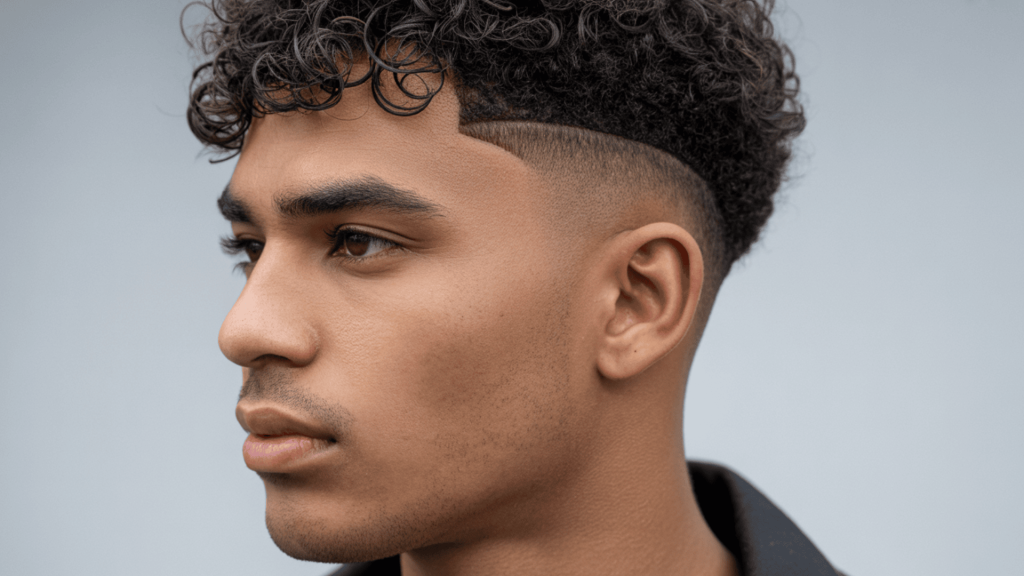 1. Curly Top with Sharp Low Skin Fade