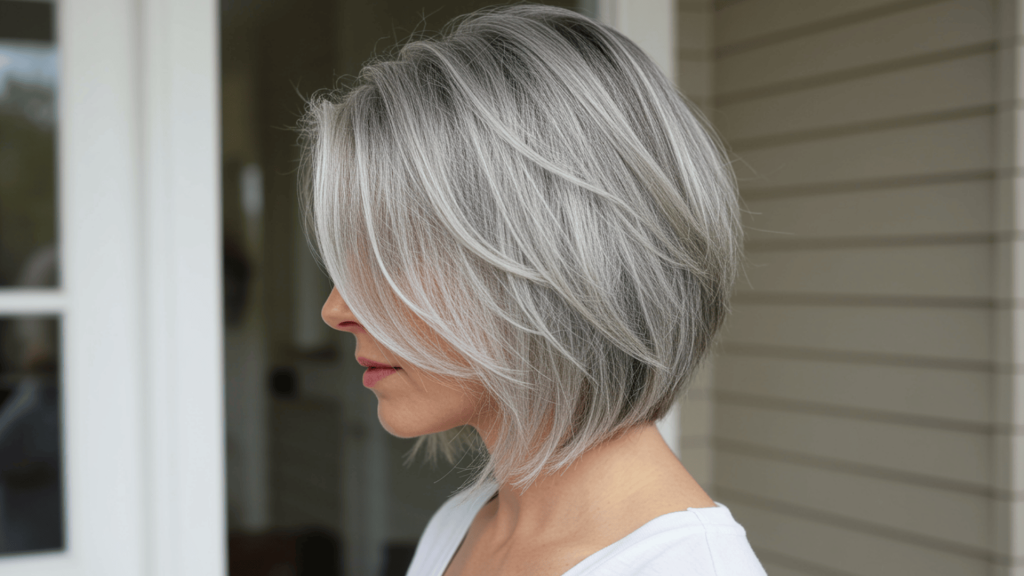 2. Side Parted Gray Layers