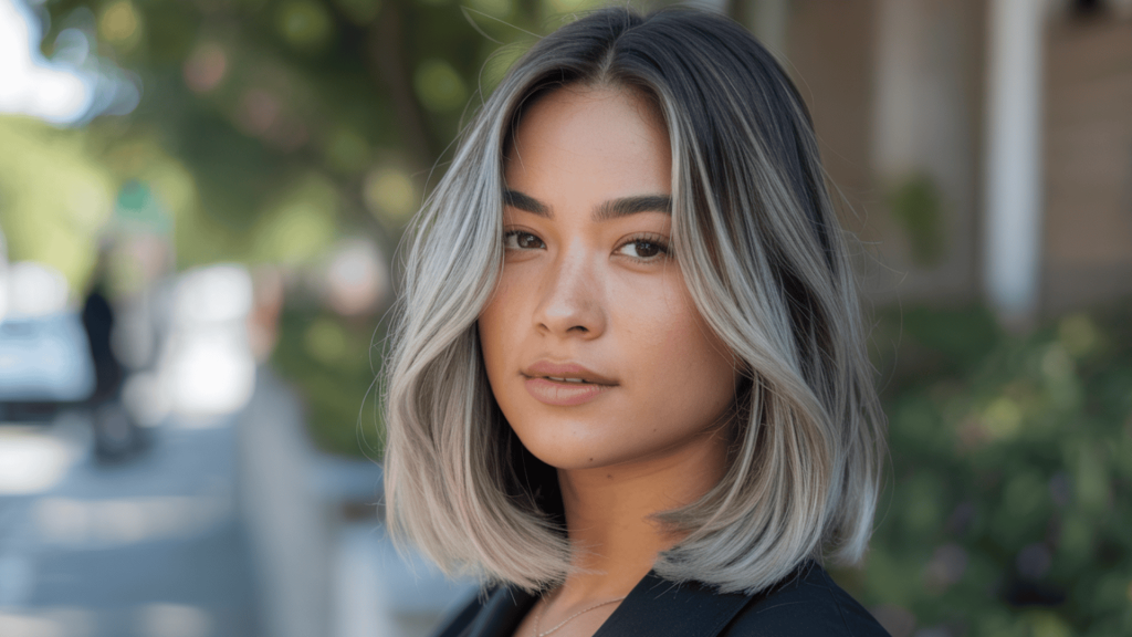 24. Balayage Silver Lob