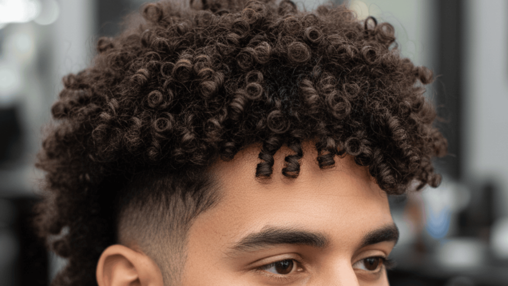 7. Low Skin Fade with Curly Top and Beard