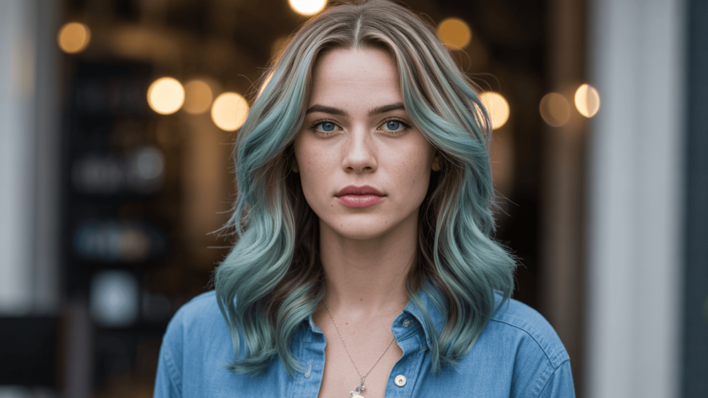 Soft Blue Highlights cool summer hair color