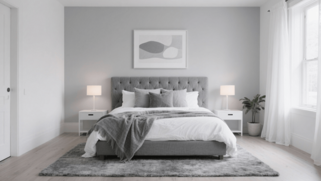 gray and white bedroom