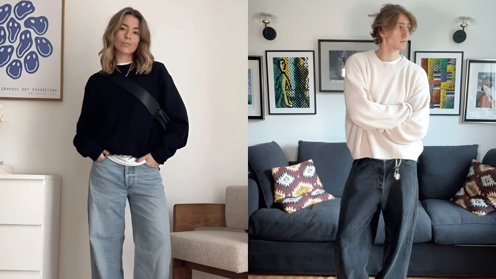 knit sweater and relaxed jeans