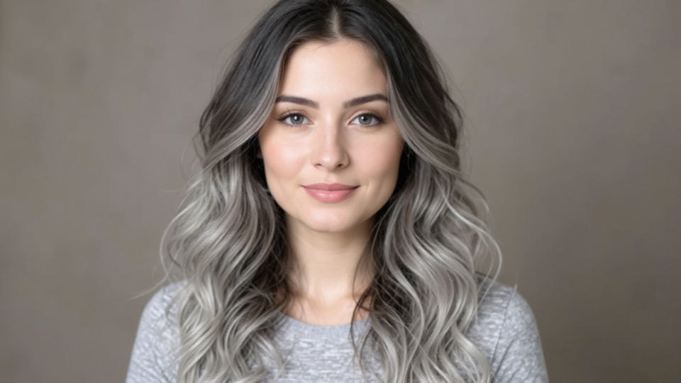 smoky brunette with silver ends