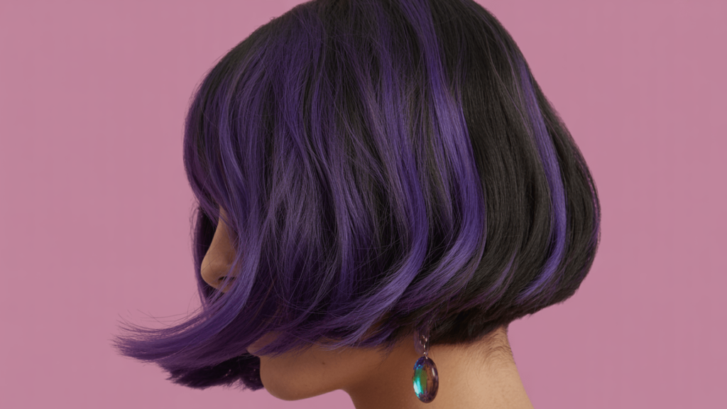 violet highlights on black hair