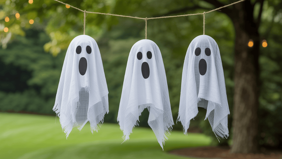 Floating Ghosts Using Cheesecloth halloween decor ideas