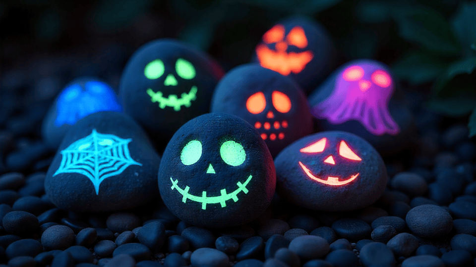 Glow in the Dark Painted Rocks halloween decor ideas