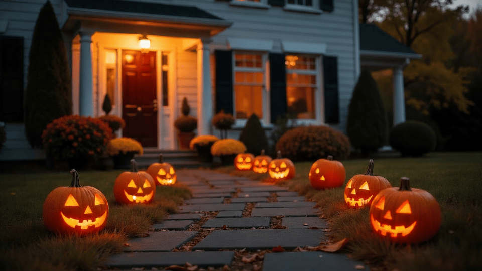 Jack-O' Lantern Pathway from Real Pumpkins