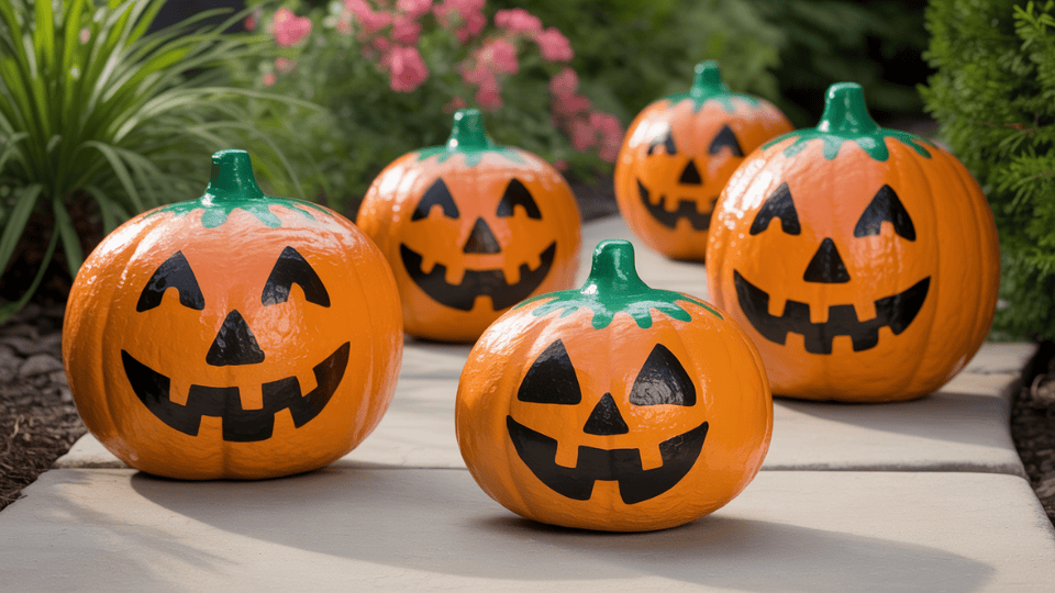 Painted Pumpkin Faces on Rocks halloween decor ideas