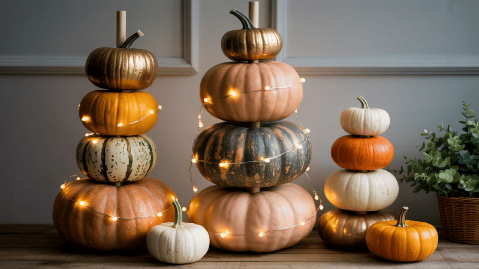 Stacked Pumpkin Towers halloween decor ideas