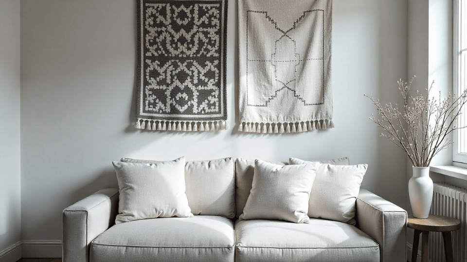 Tapestries with Rustic Motifs above couch decor