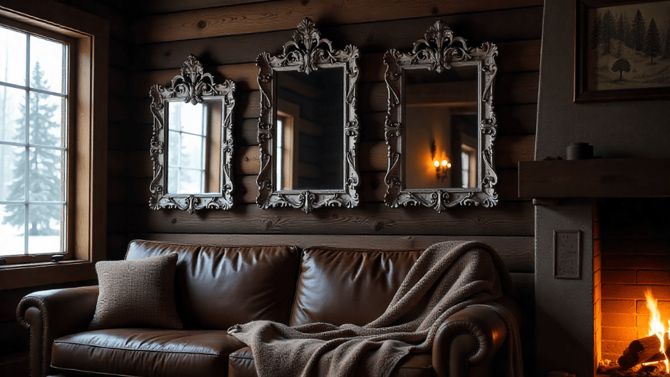 Vintage Mirrors with Distressed Frames above couch decor