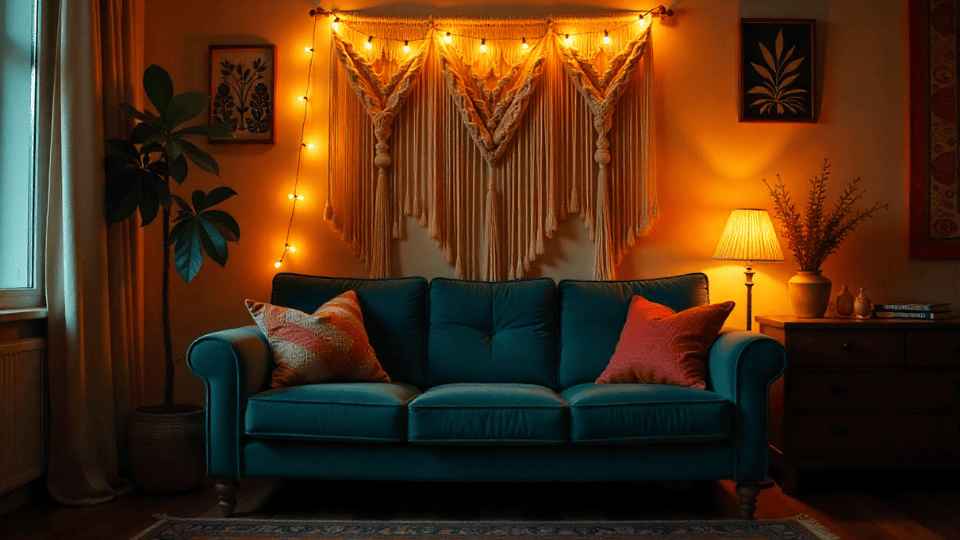 Woven Hangings above couch decor