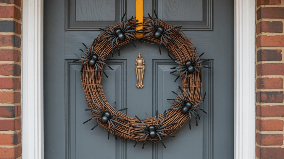 Wreath with Spider shalloween decor ideas