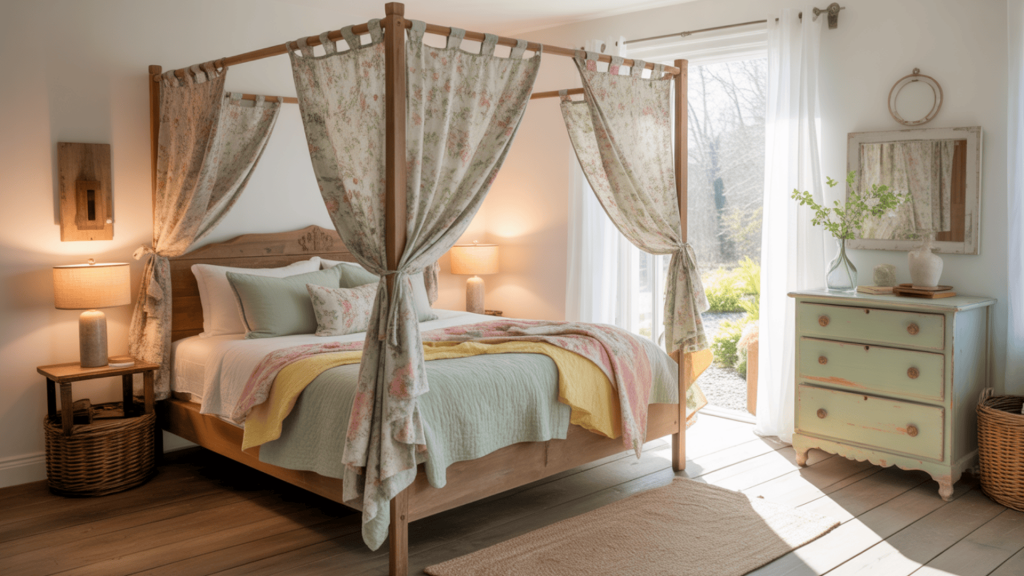 canopy bed with rustic frame