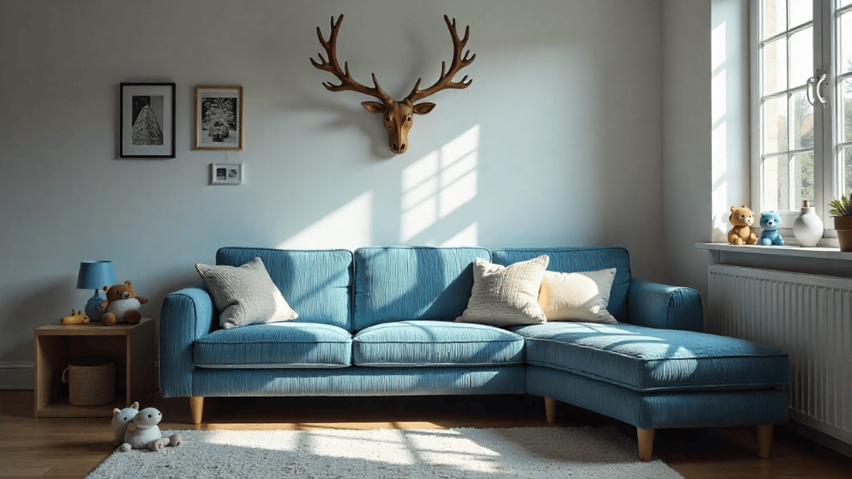 faux antler above couch decor