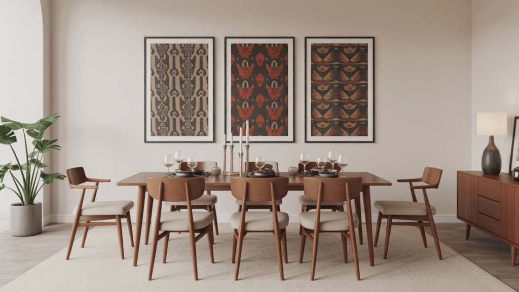 framed fabric or wallpaper panels
