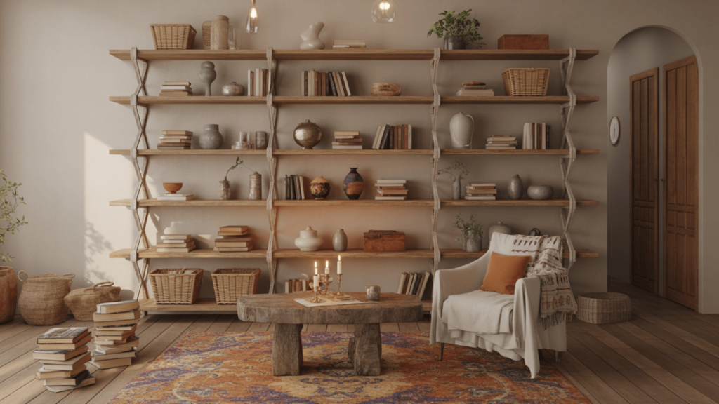 open shelving with decor accents