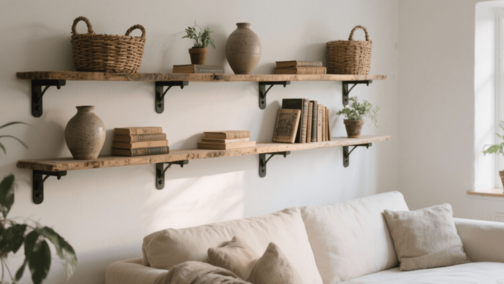 open wooden shelving