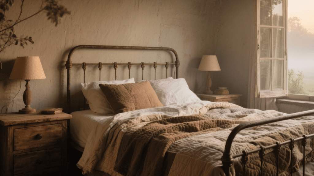 quilted bedding in neutral tones