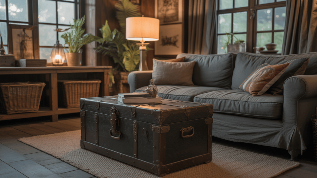 vintage trunk as coffee table