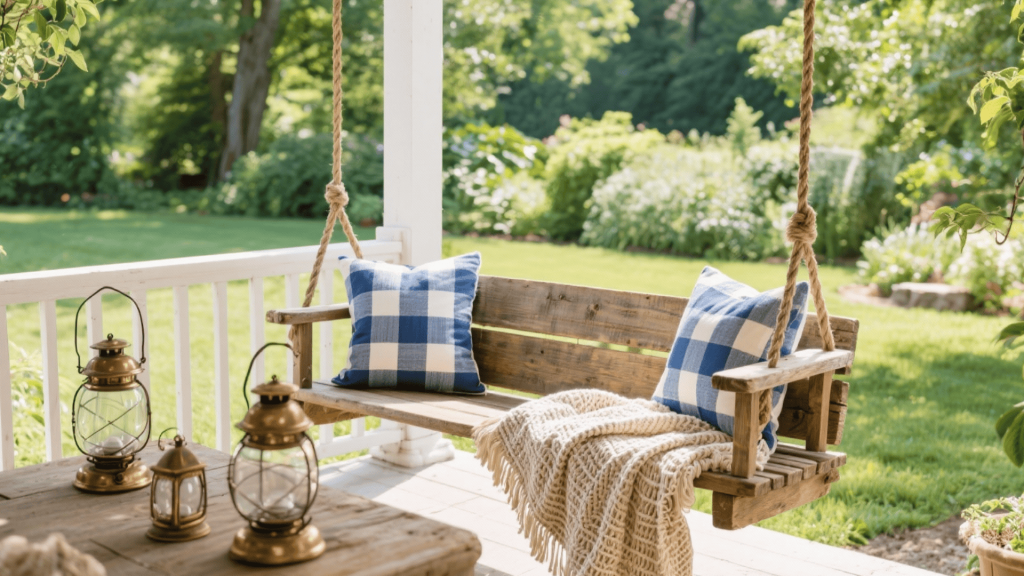 wooden porch swing